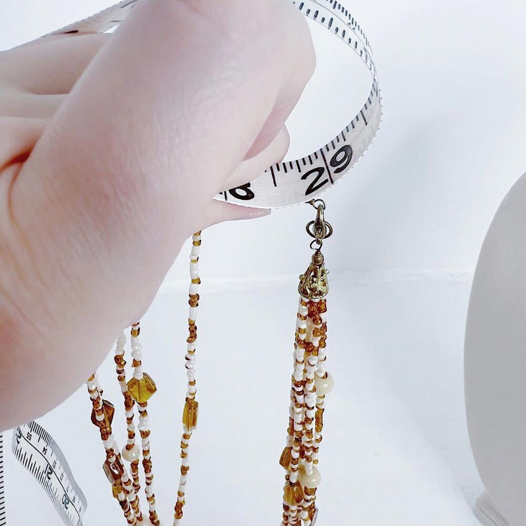 Brown and White Beaded Multistrand Seed Bead Statement Necklace Boho