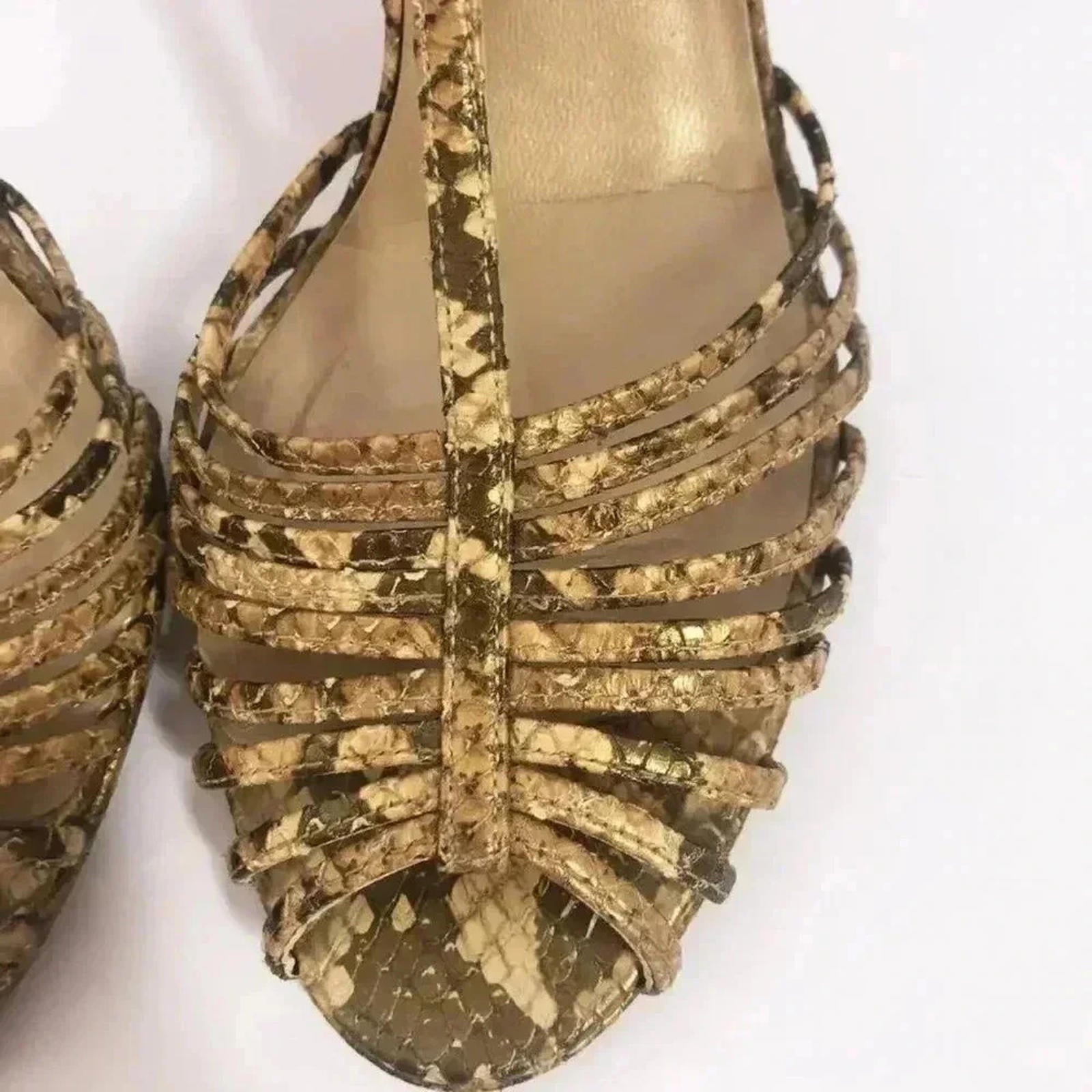 Stuart Weitzman y2k Snakeskin Python Print Stiletto Strappy Heel Pump Size 7.5