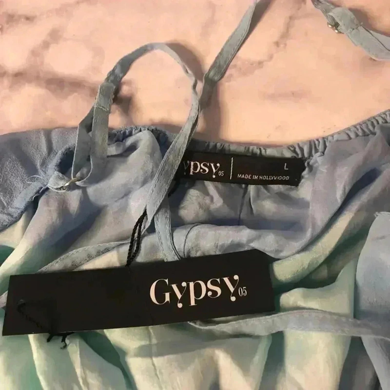 NWT Silk Gypsy Blue Striped Tie Dye Maxi Dress Women's Size L