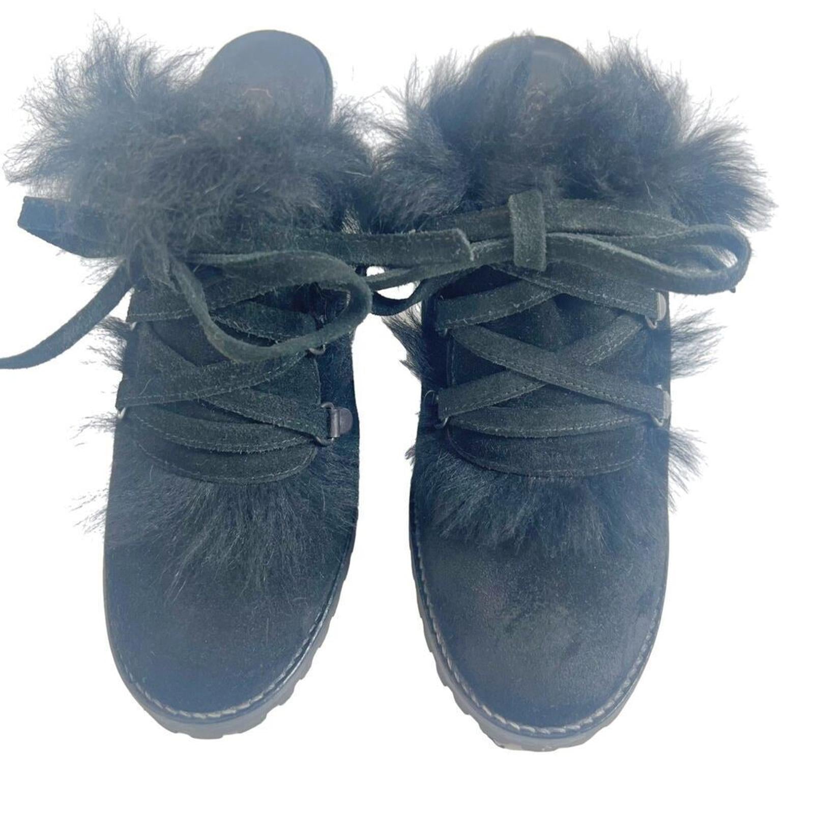 Coach Kristy Black Suede Fur Lined Mules Black Leather Women's Size 6.5