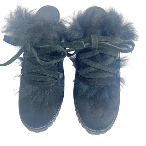 Coach Kristy Black Suede Fur Lined Mules Black Leather Women's Size 6.5