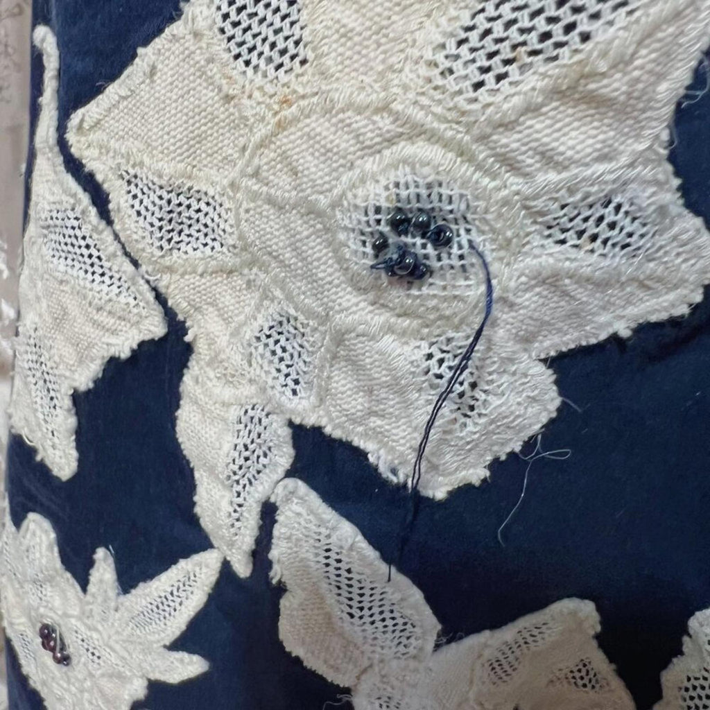 Vintage Anthropologie Odille Navy Blue Rice Paper Garden Dress Midi Dress Size 6