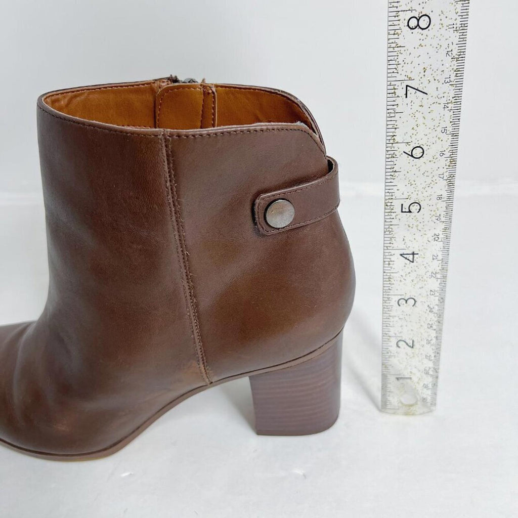 Franco Sarto Ilaria Brown Leather Heeled Booties Boots Women's Size 9.5
