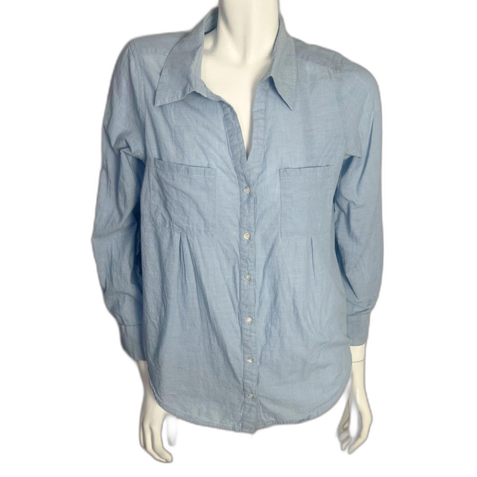 Joie Blue Chambray Button Up Blouse Women's Size M