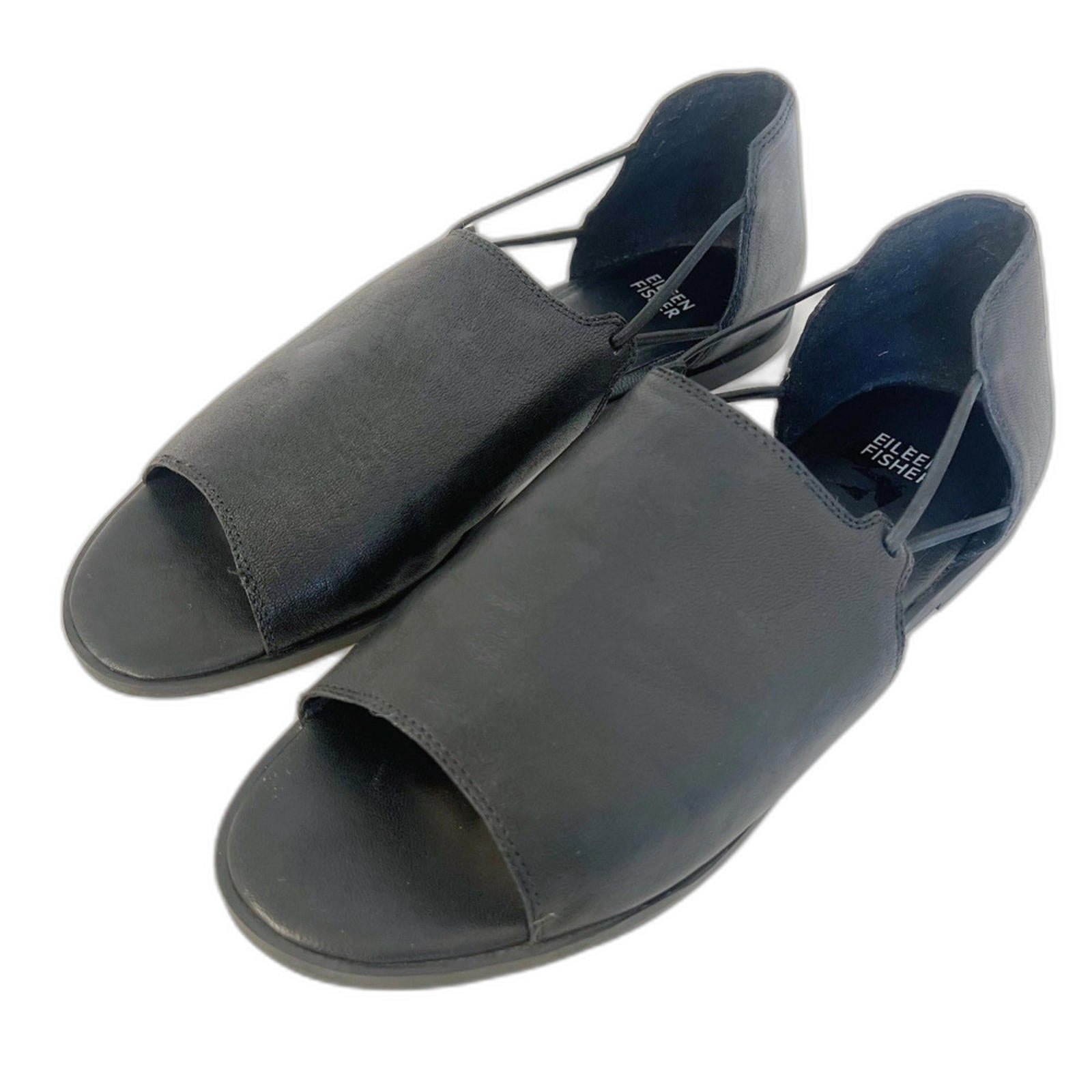 Eileen Fisher Black Leather D' Orsay Sandal Flats Women's Size 11