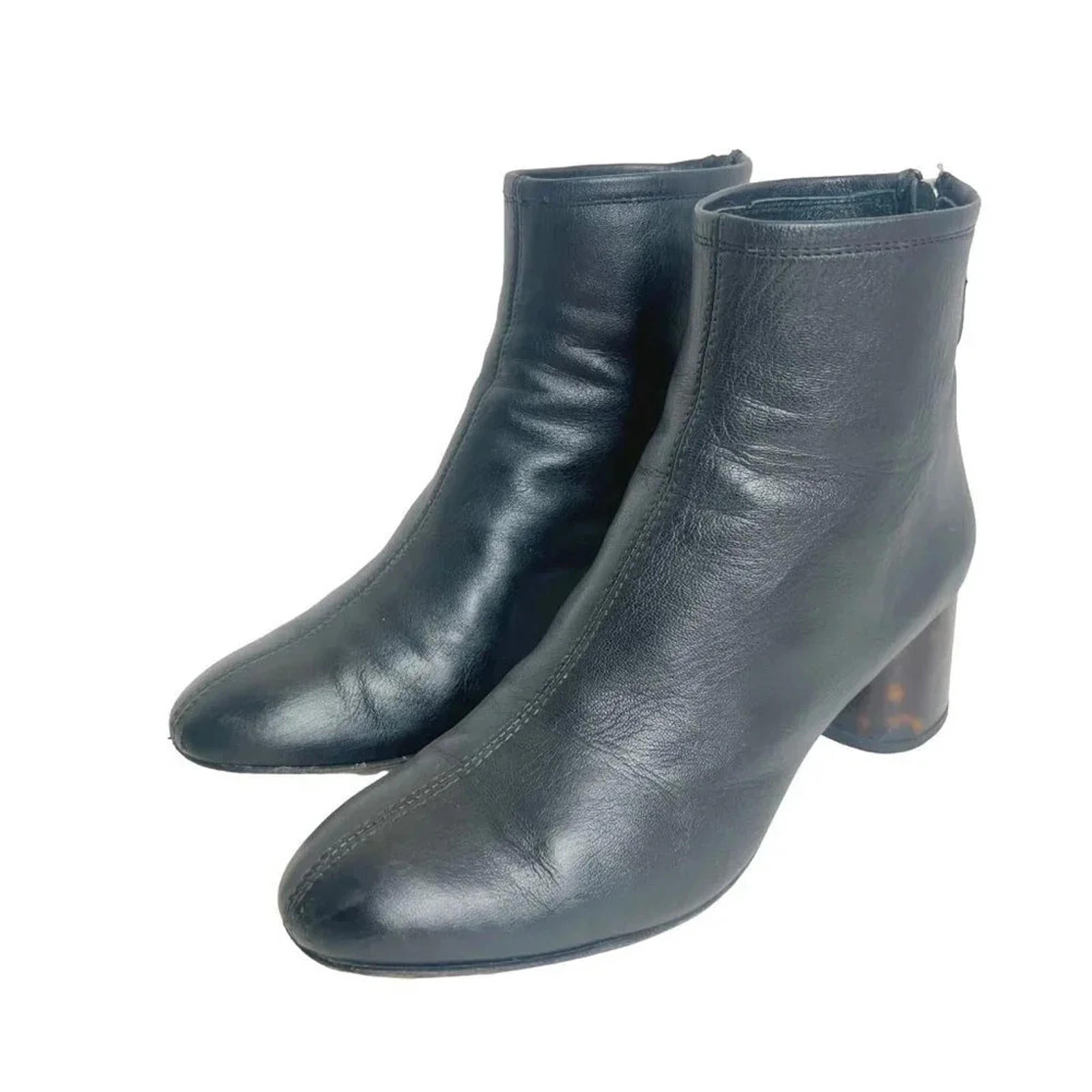 AGL Veta Precious Black Leather Ankle Boot With Tortoiseshell Heel Size 5.5