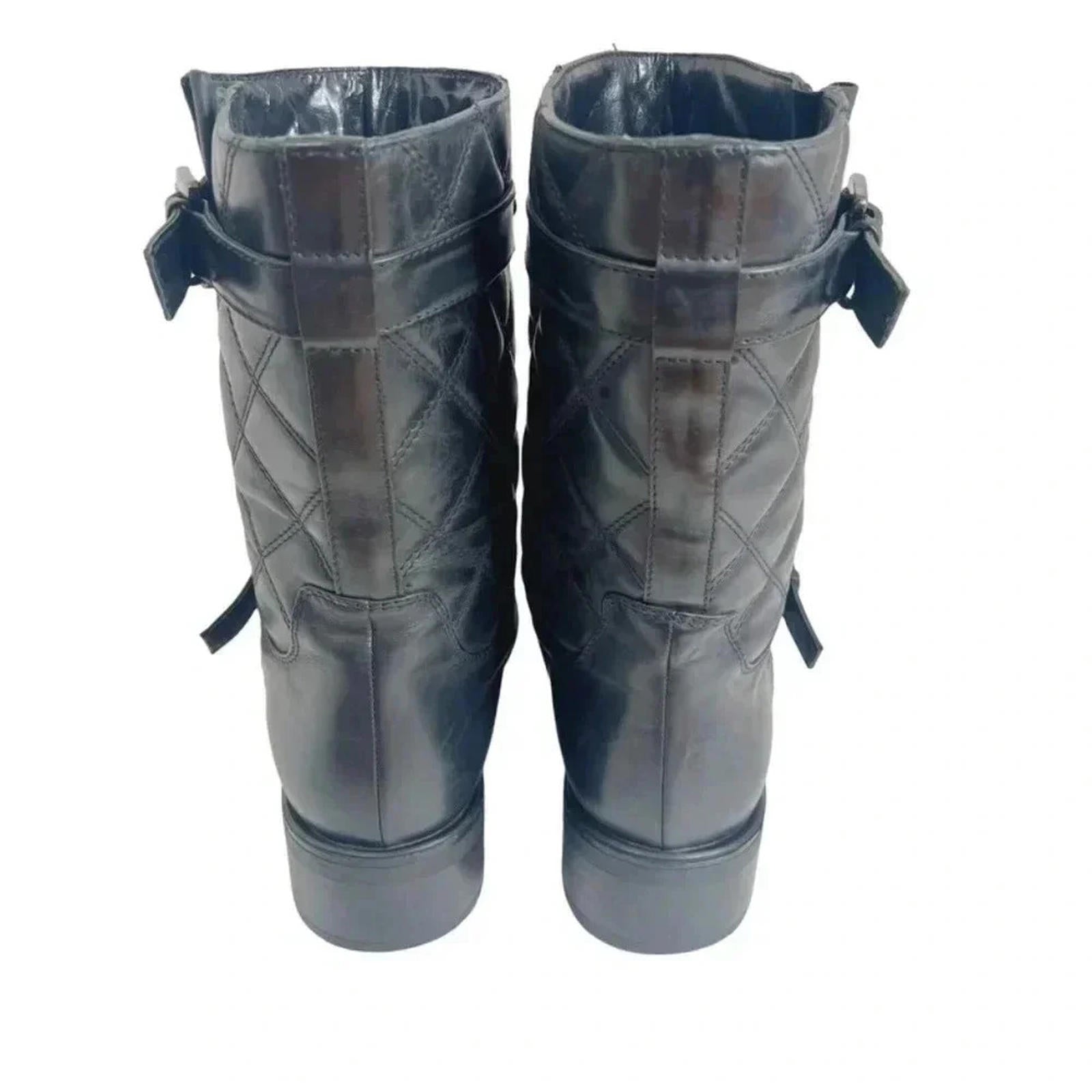 Aquatalia by Marvin K Sherry Black Quilted Leather Moto Boots Women's Size 12