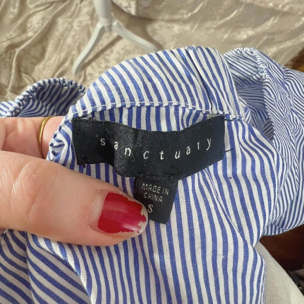 Sanctuary Blue and White Stripes Button Up Off Shoulder Blouse Women's Size S