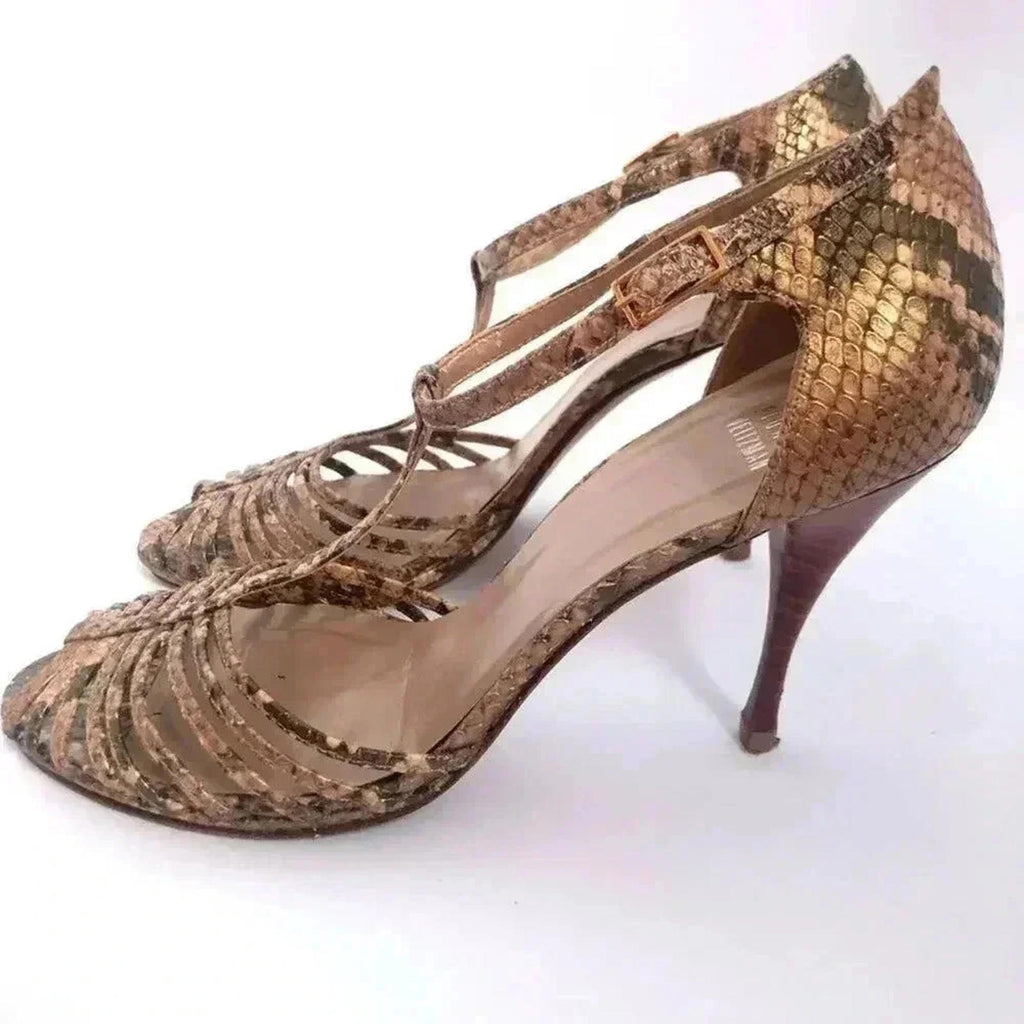 Stuart Weitzman y2k Snakeskin Python Print Stiletto Strappy Heel Pump Size 7.5