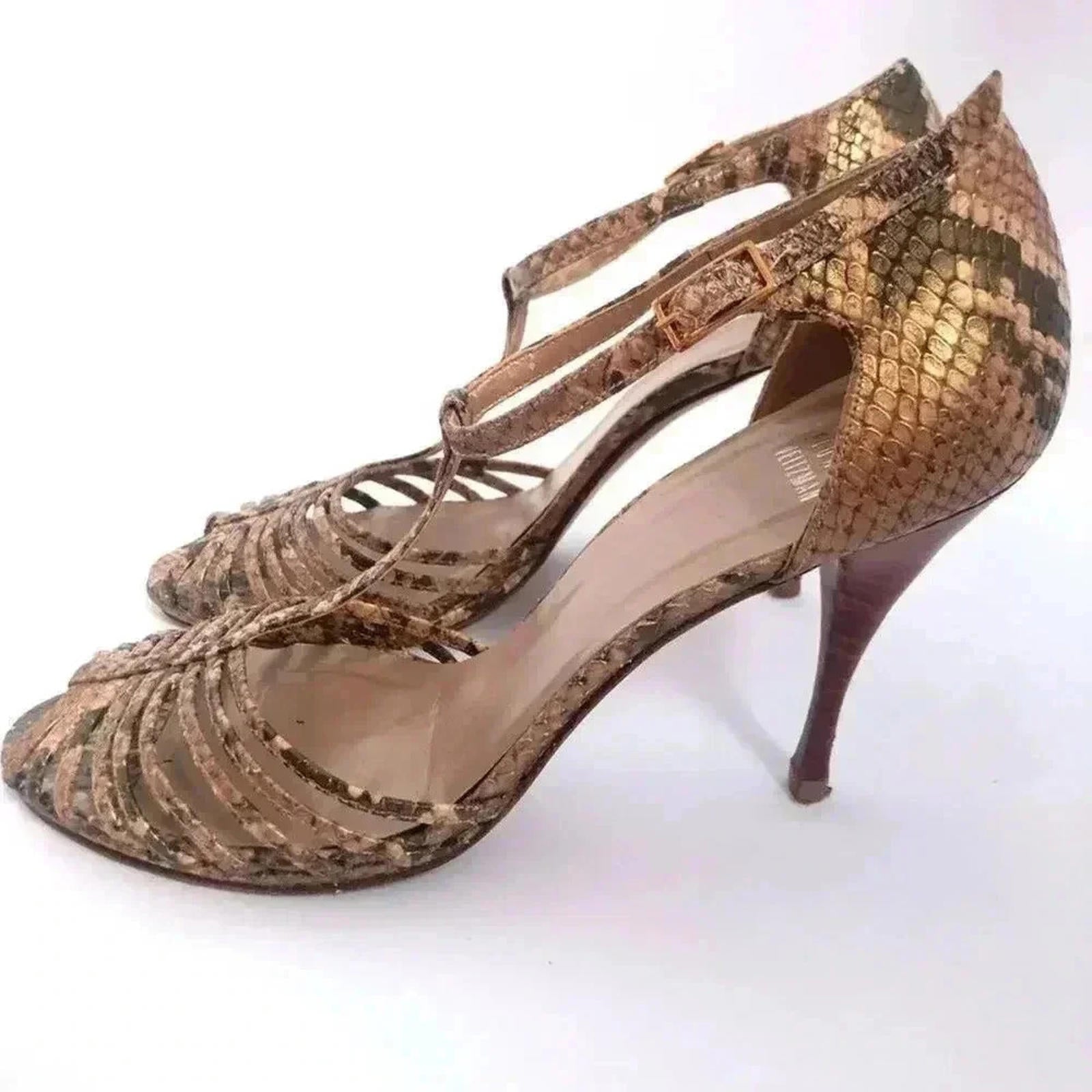 Stuart Weitzman y2k Snakeskin Python Print Stiletto Strappy Heel Pump Size 7.5