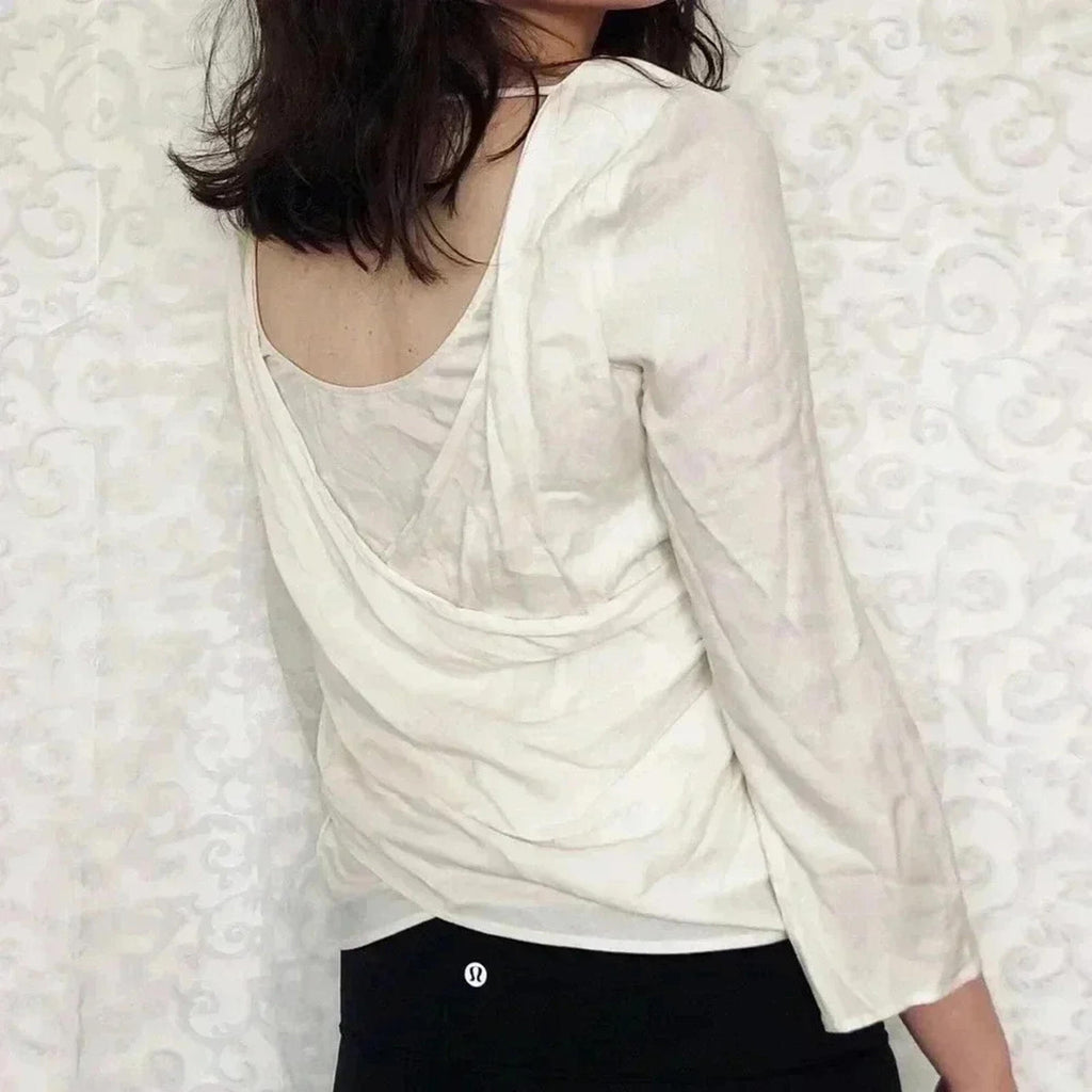 Ella Moss Cream Blouse Open Back Long Sleeve Office Women's Size S