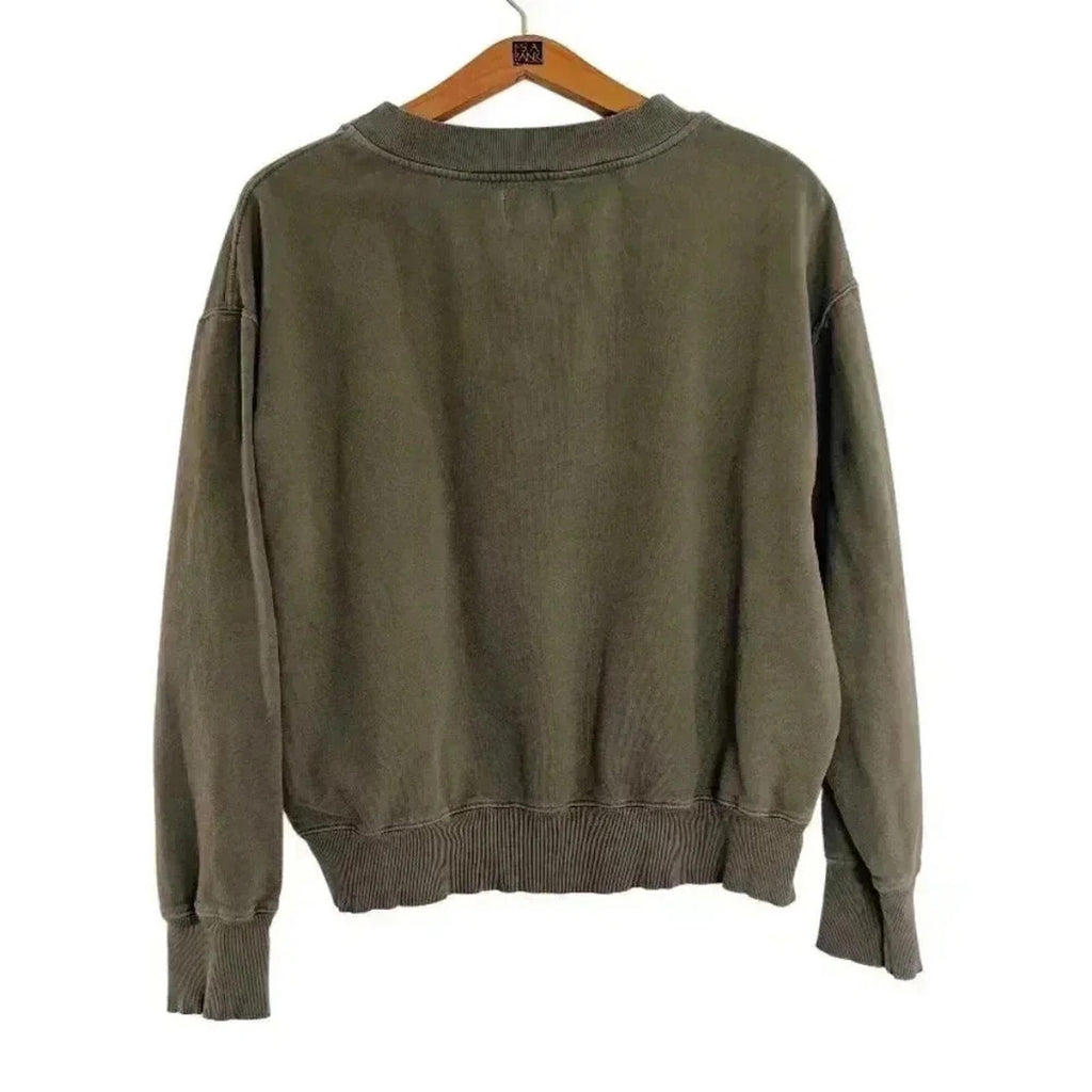 Sundry Army Green Gold Paint Splattered Crewneck Sweatshirt Distressed Size 4