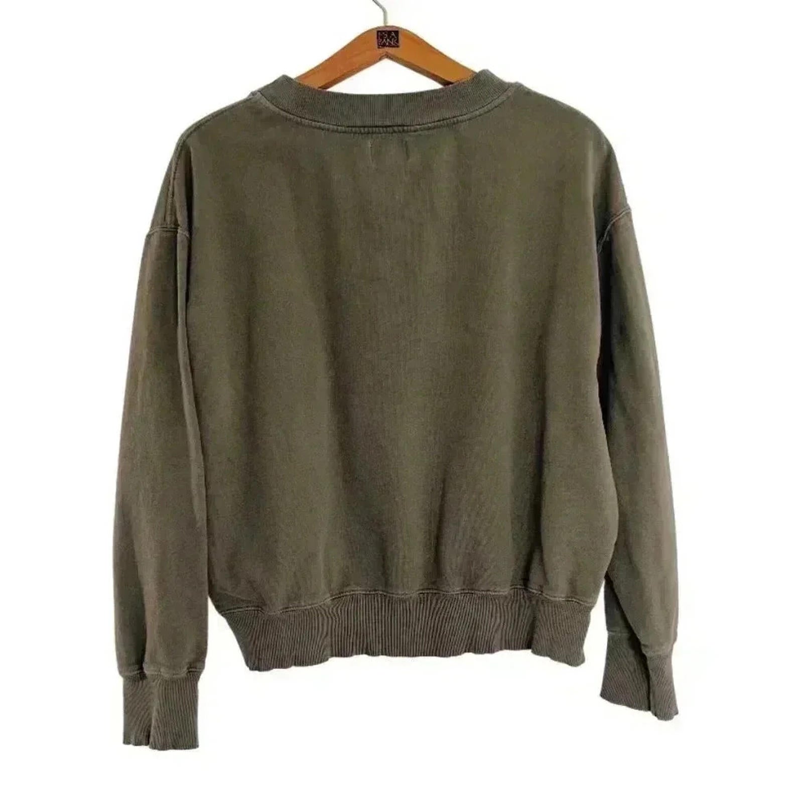 Sundry Army Green Gold Paint Splattered Crewneck Sweatshirt Distressed Size 4