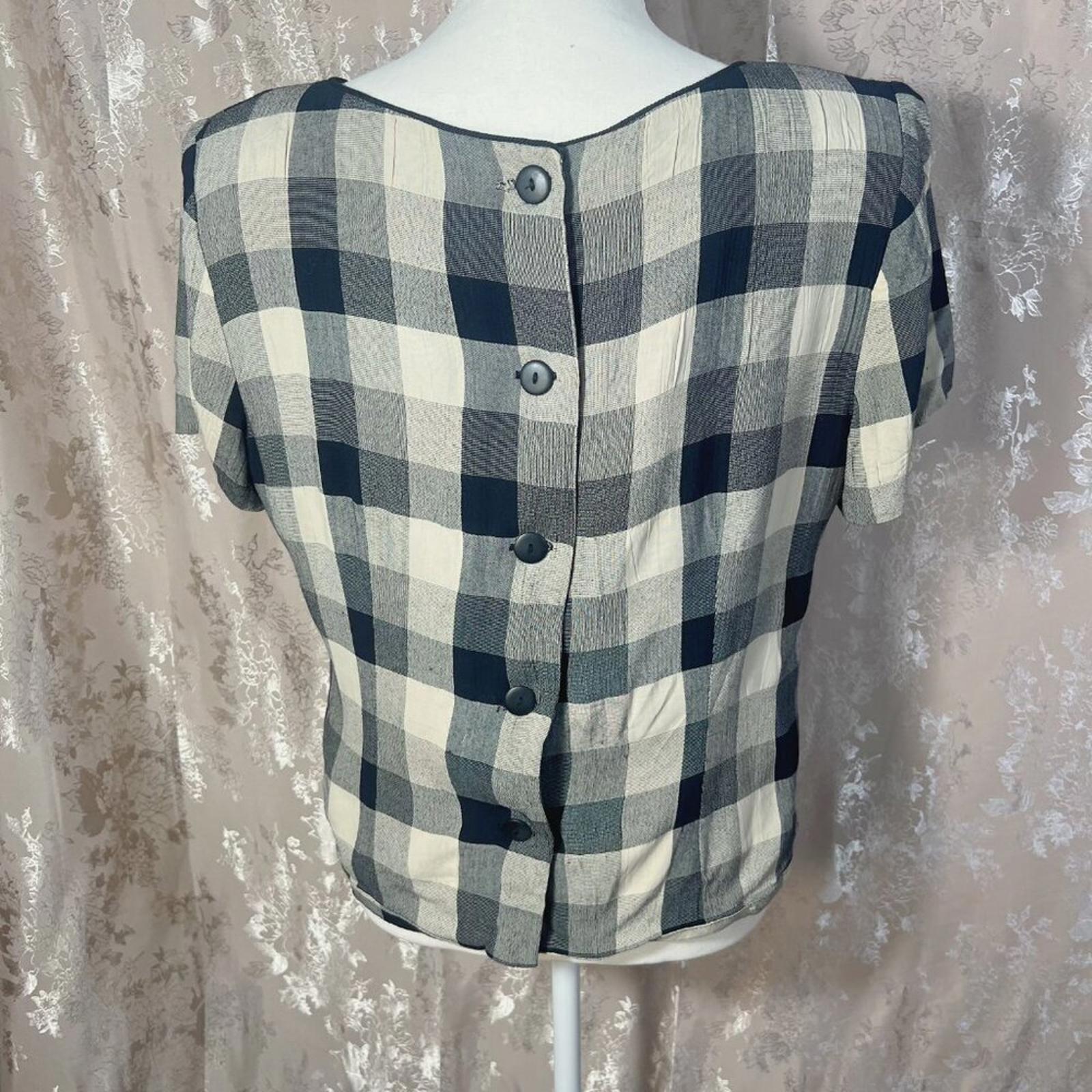 Vintage Jessica Howard Black and White Checkerboard Short Sleeve Blouse Size 14