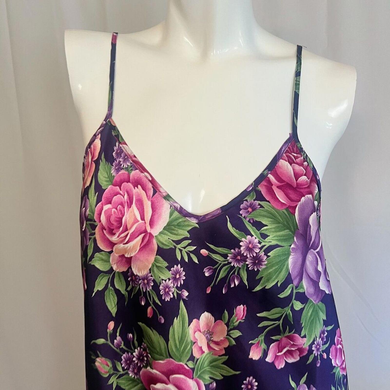 y2k Vintage Dentelle Purple Floral Satin Slip Dress Women's Size L