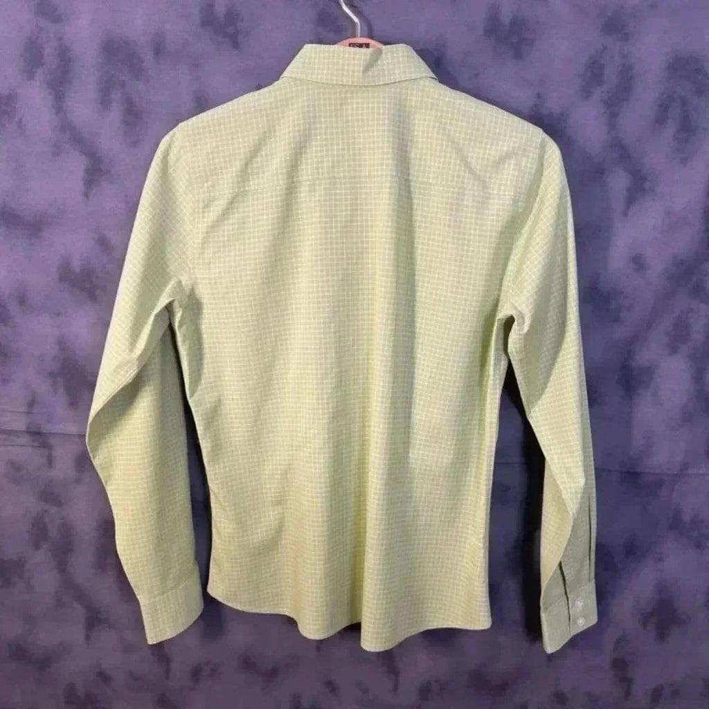 Eddie Bauer Green Grid Print Stretch Wrinkle Resistant Button Up Shirt Size M
