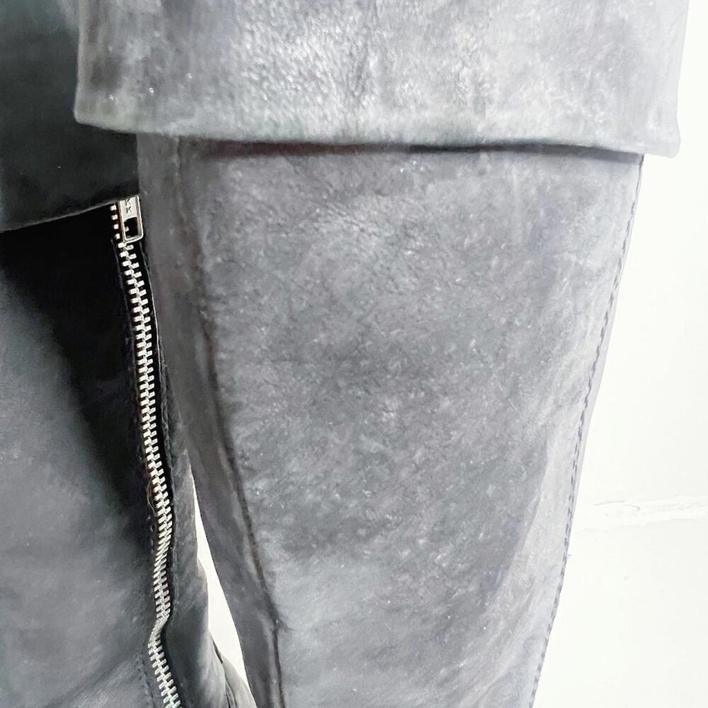 Born Grey Suede Knee High Foldover Zip Up Boots Women's Size 6.5