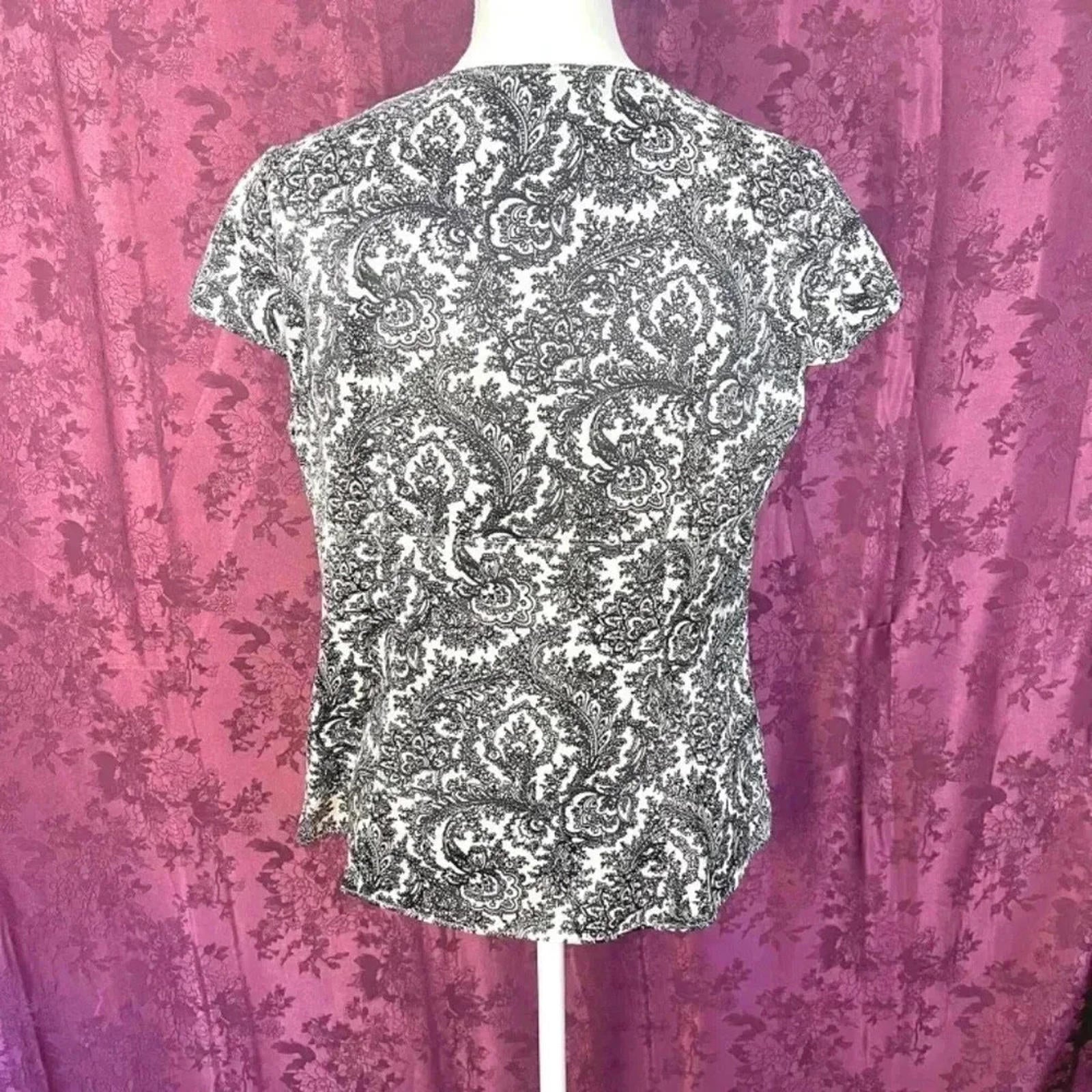 Ann Taylor Petites Black and White Short Sleeve Blouse Size 12P