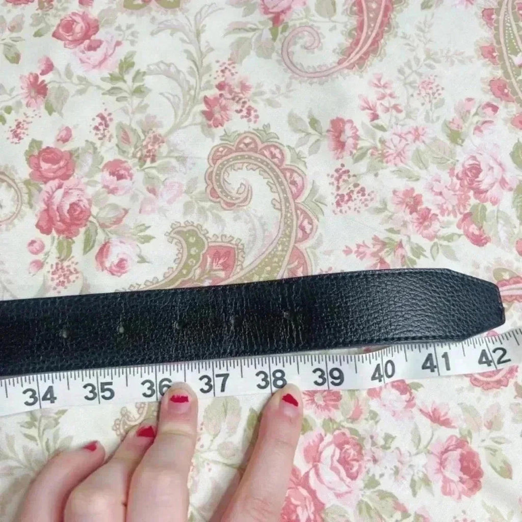 Men's Black Pebbled Leather Belt Gunmetal Buckle Brown Interior Size 36