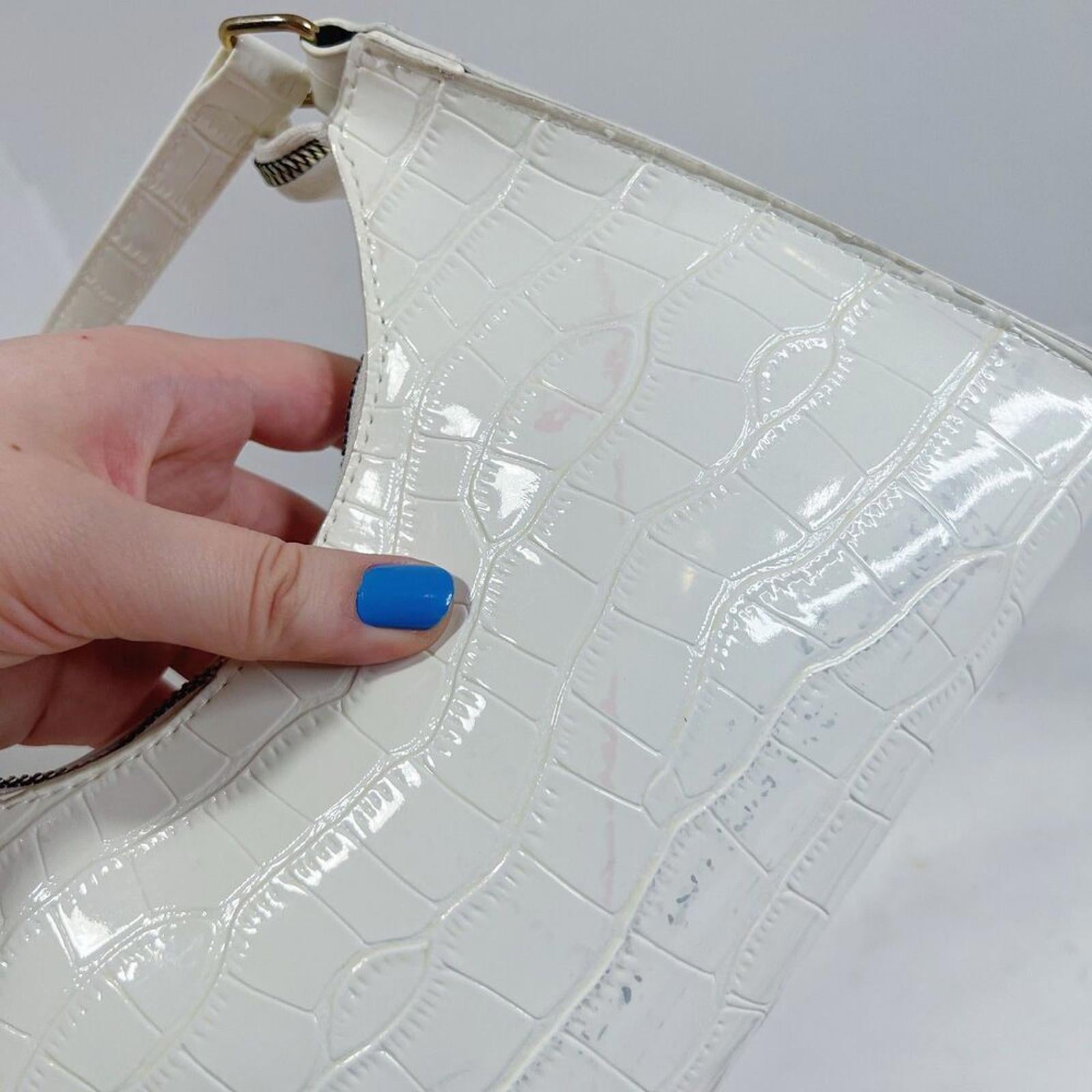 Shein White Faux Patent Leather Crocodile Embossed Shoulder Bag