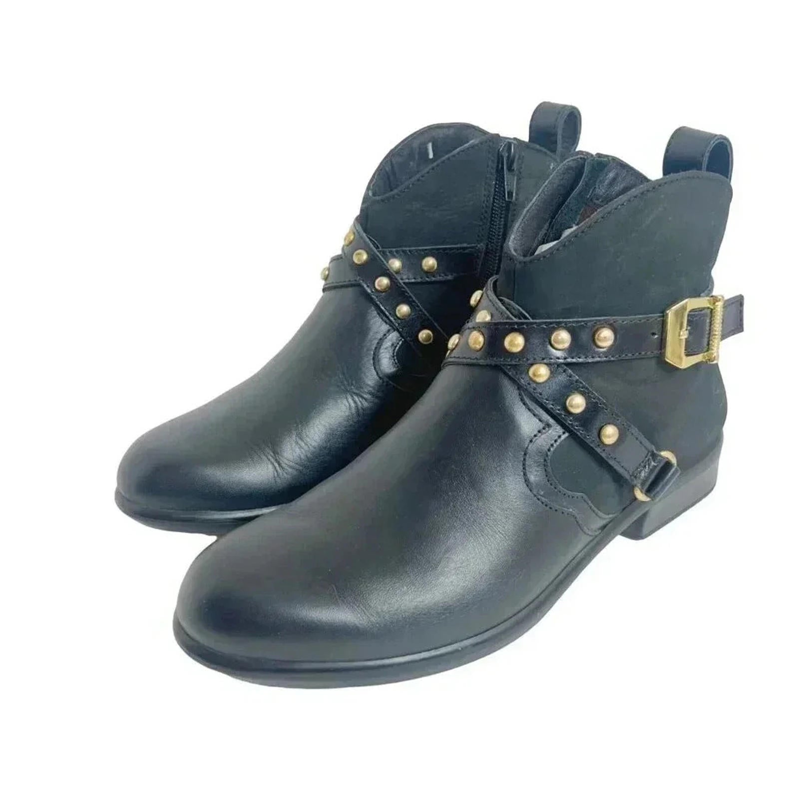 Naot Taku Black Leather Western Boots Gold Studs Aura Collection Size 37