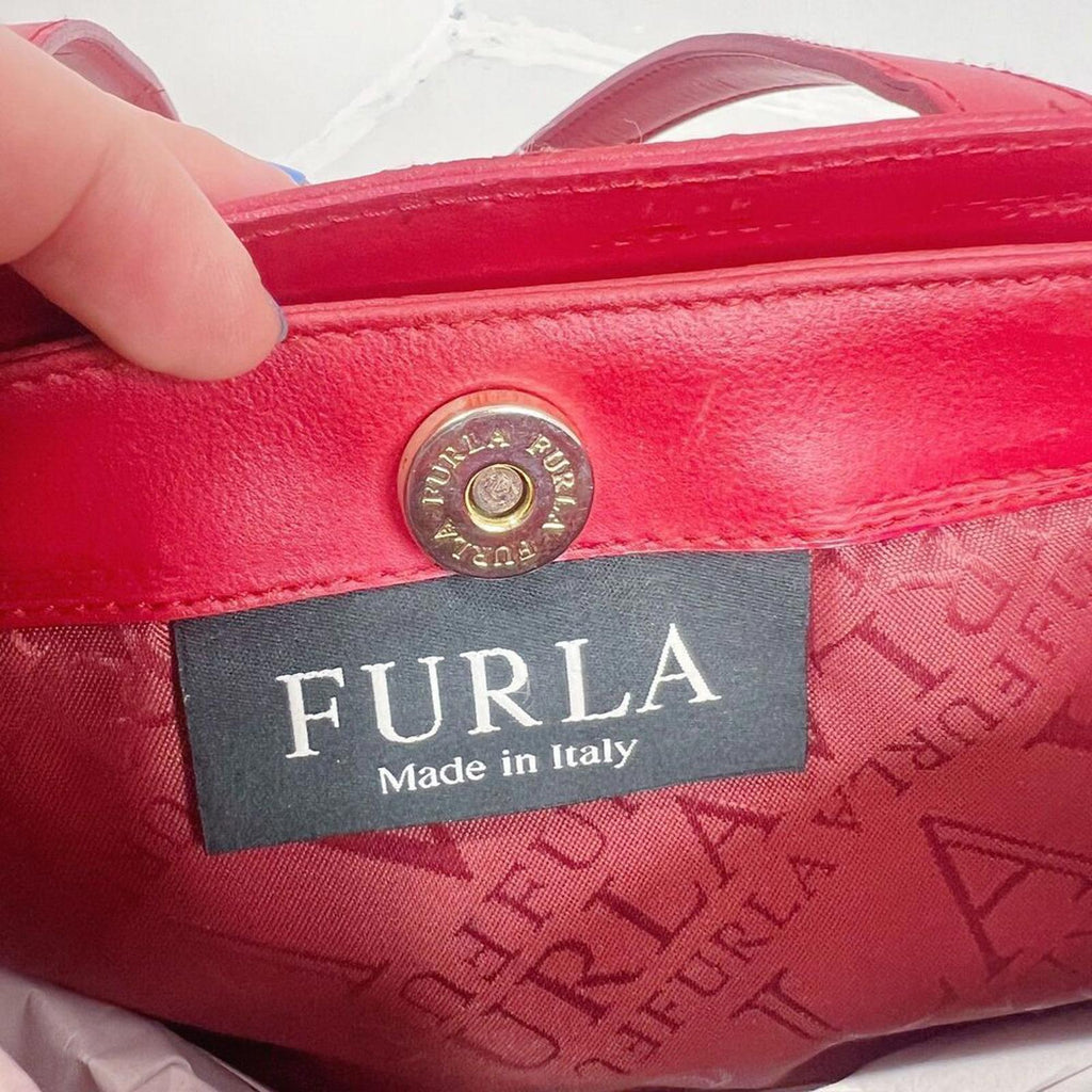 Furla Vintage Red Leather Shoulder Bag Handbag Purse Candy Apple Cherry