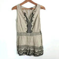 Ann Taylor LOFT Linen Oatmeal Black Embroidered Petite Romper Women's Size 4 P