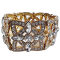 Vintage Gold Rhinestone Flower Bracelet Elastic Chunky Statement