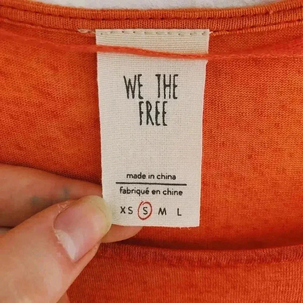 NWT Free People Orange Asymmetrical Burnout T Shirt Top Women's Size S