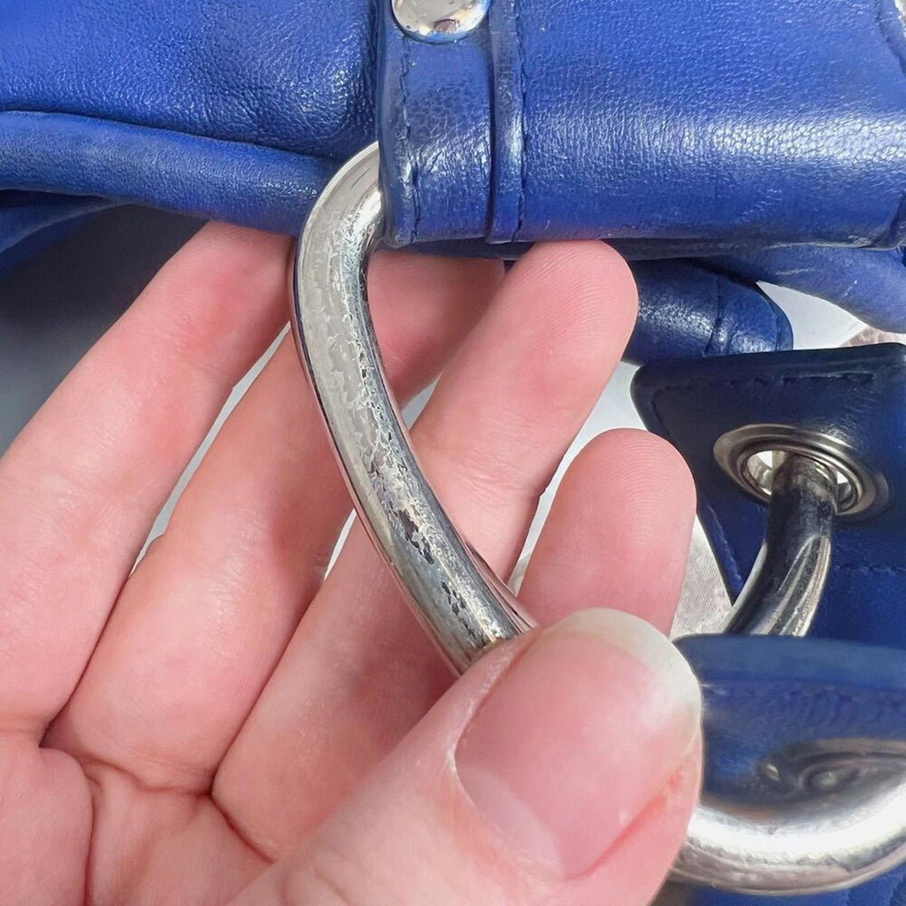 RARE y2k Vintage Kooba Royal Blue Leather Shoulder Bag Handbag Silver Accents