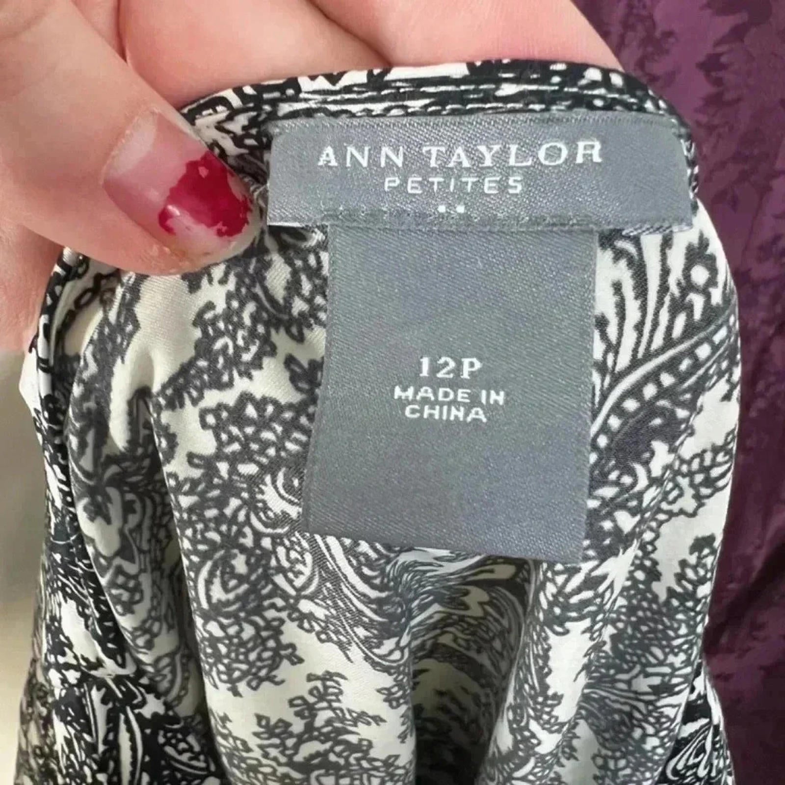 Ann Taylor Petites Black and White Short Sleeve Blouse Size 12P