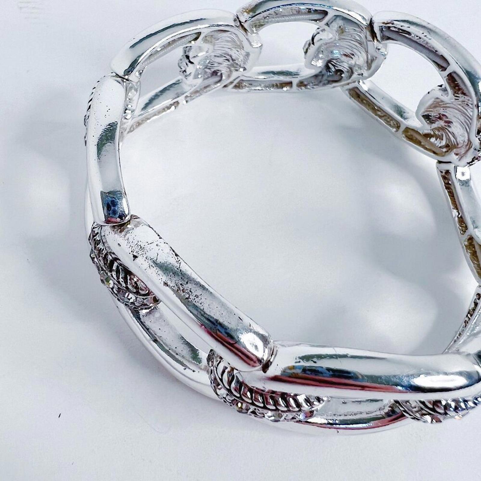 Silver Chunky Embossed Chain Link Bracelet Statement
