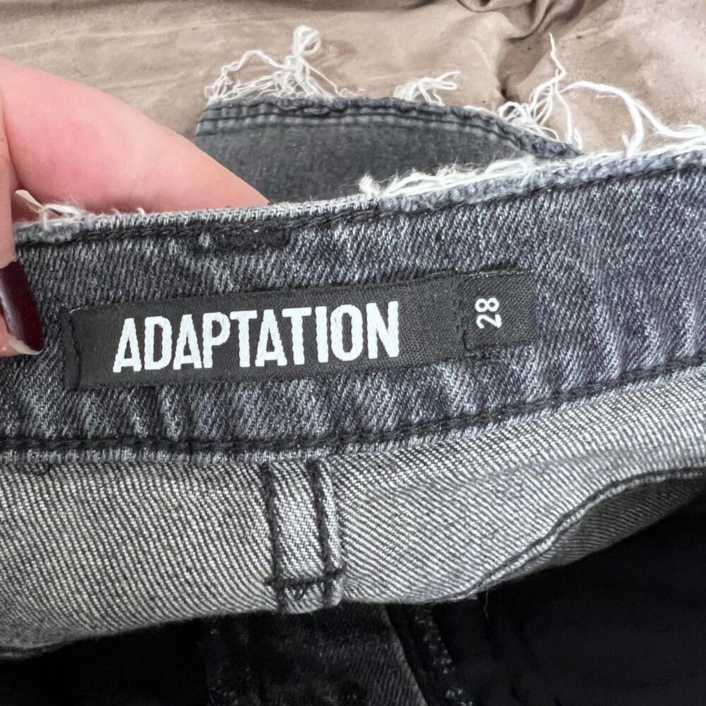 Adaptation Dark Grey Charcoal Jeans High Rise Distressed Flared Denim Grunge