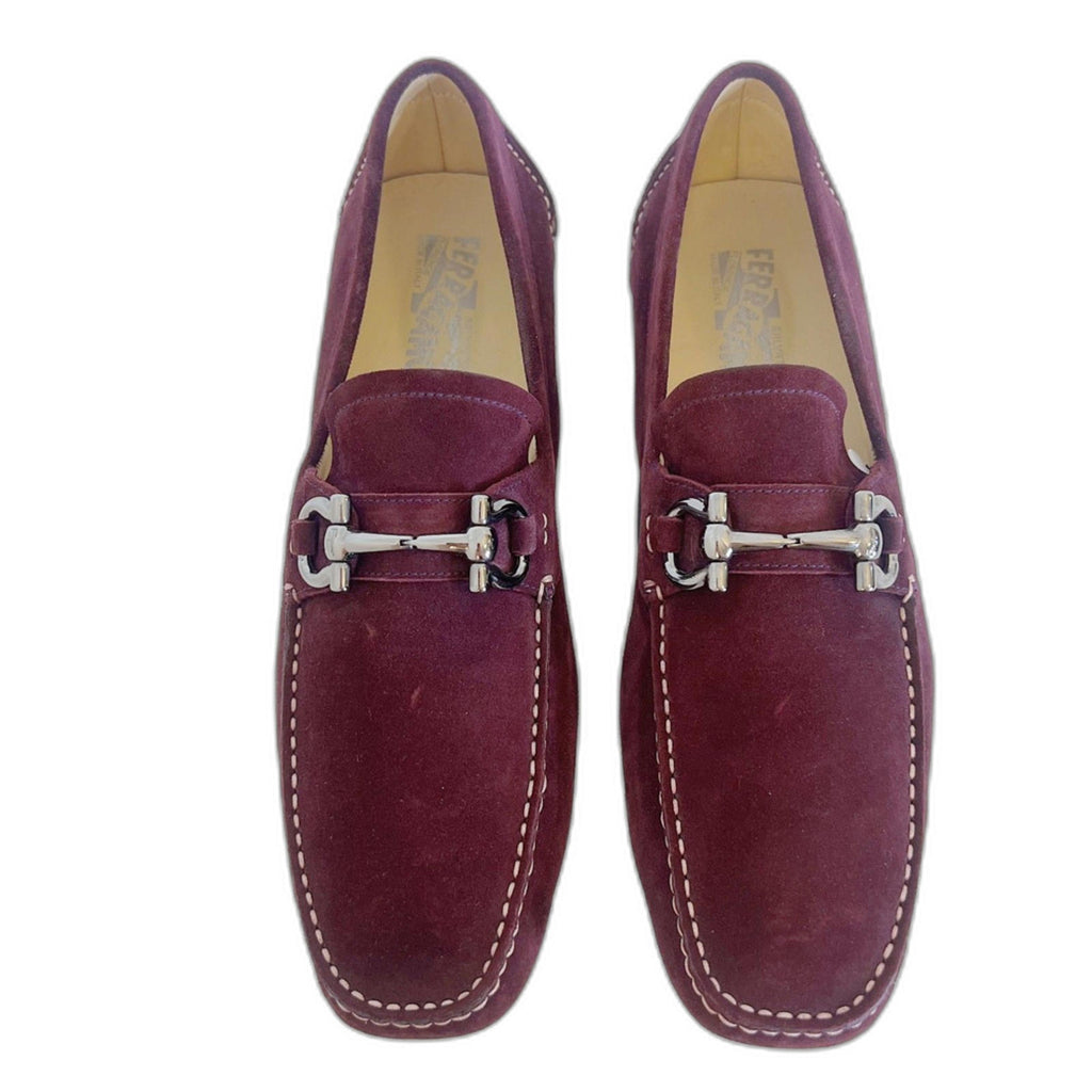 Salvatore Ferragamo Men's Gancini Suede Bit Loafers Purple Plum Men's Size 9.5