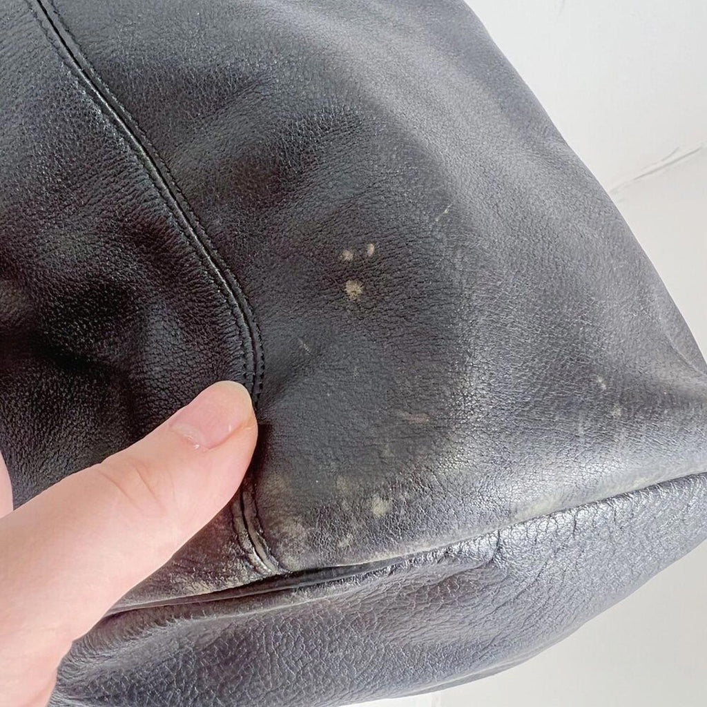 Longchamp RARE Vintage 90s Black Leather Drawstring Backpack Bag