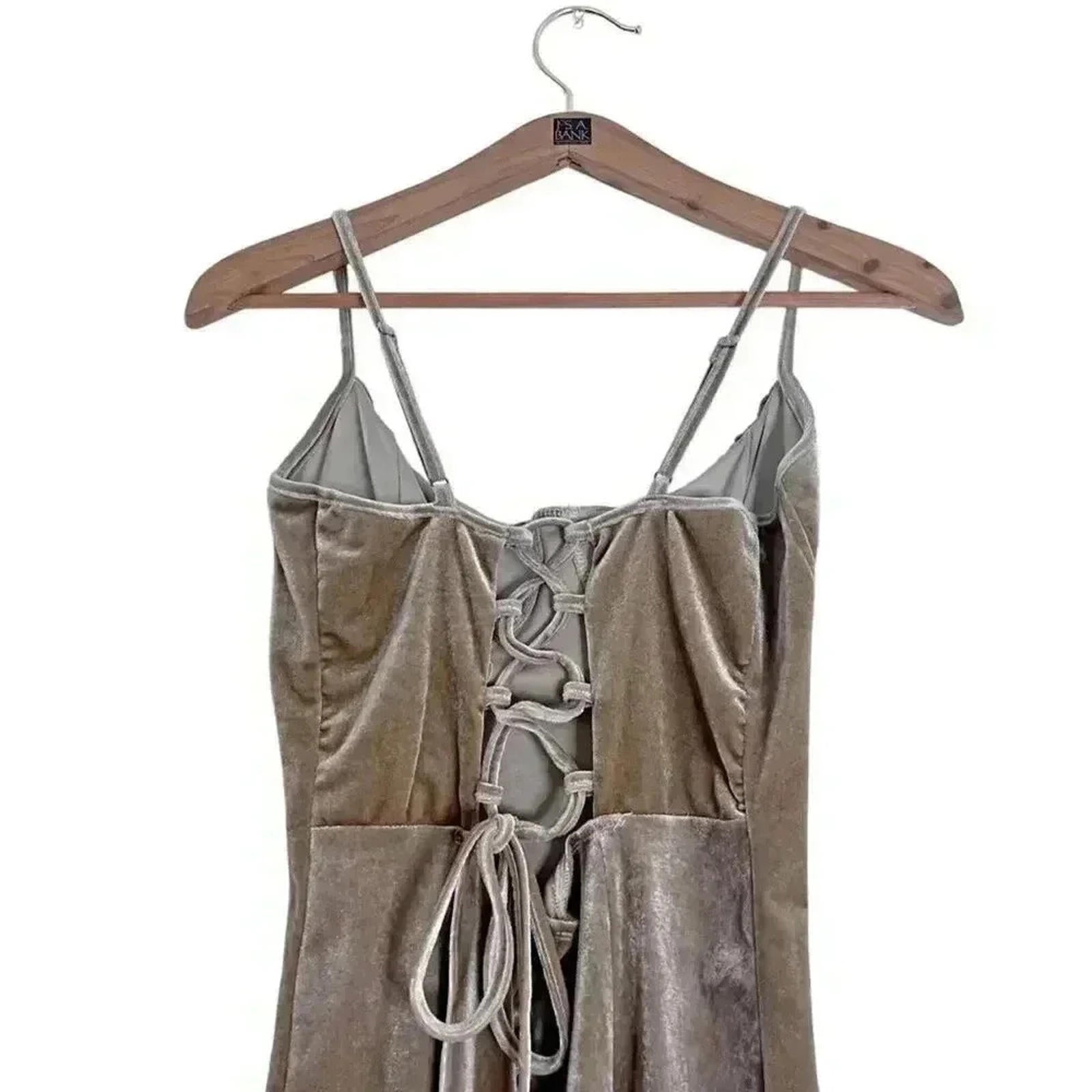 Bear Dance Gold Velvet Bustier Mini Dress Lace UP Back Corset Women's Size S