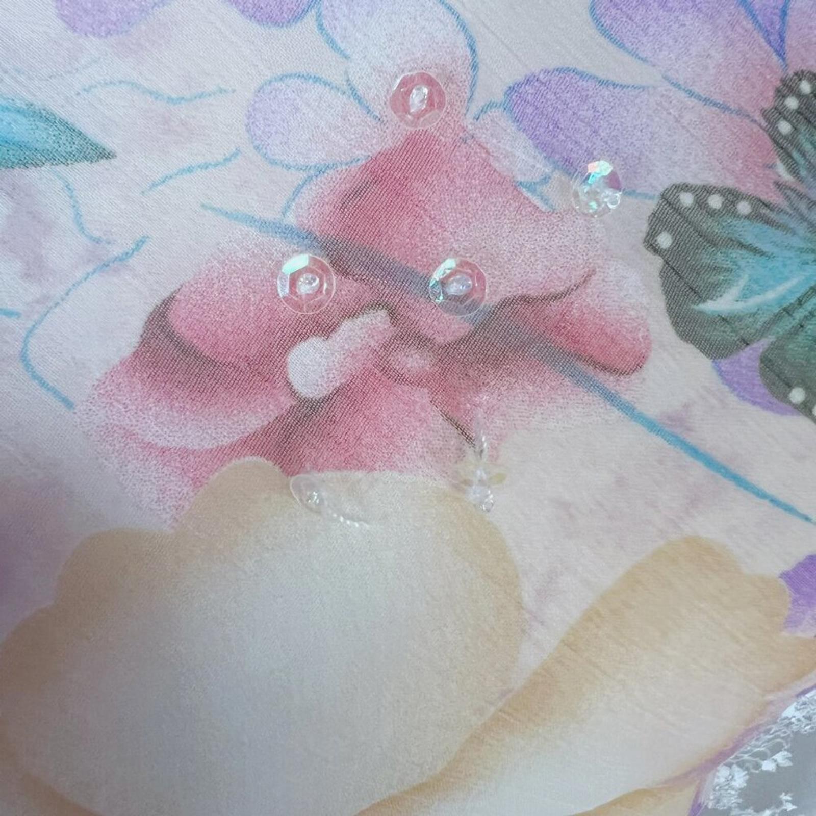y2k Vintage Yubeier Butterfly Pink Chiffon Asymmetrical Dress Sequins Size M