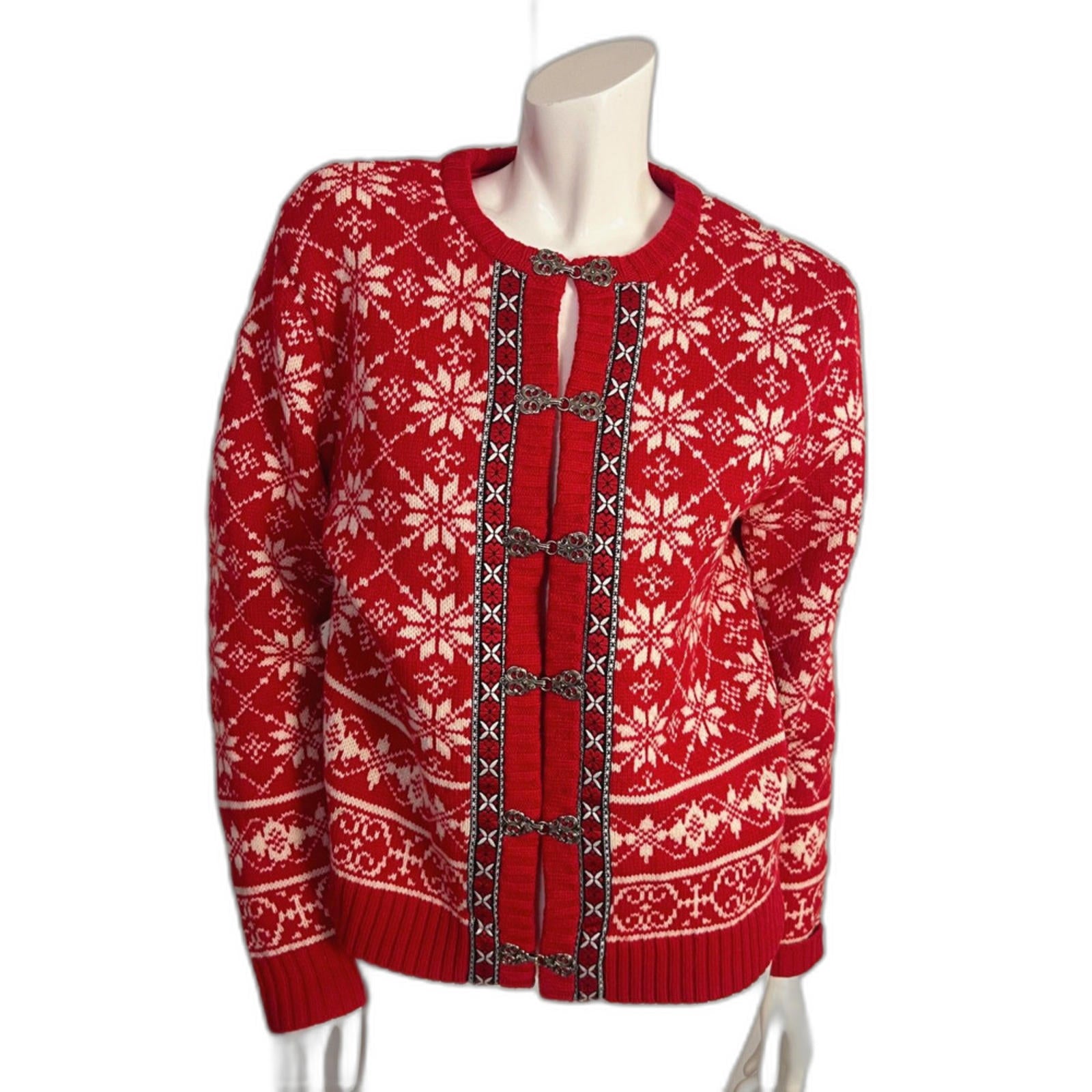 Vintage Lamb's Wool Casual Corner Fair Isle Sweater Cardigan Snowflakes Size S