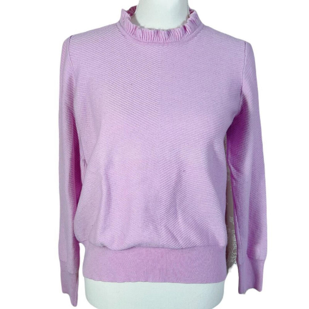 J Crew Merino Wool Pink Purple Mock Neck Sweater Ruffled Women's Size M