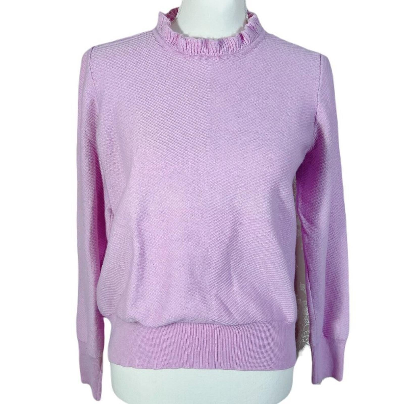 J Crew Merino Wool Pink Purple Mock Neck Sweater Ruffled Women's Size M