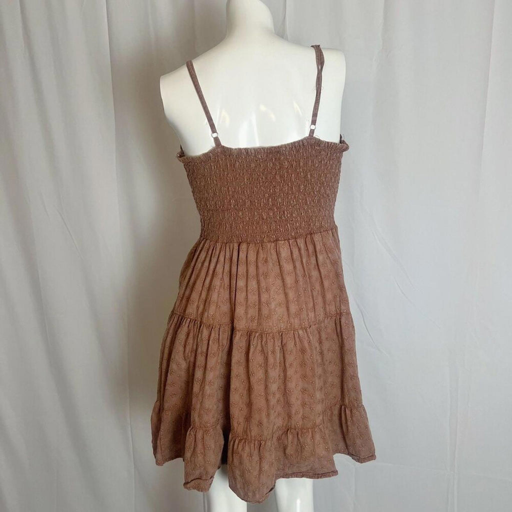 Angie Light Brown Twist Knot Eyelet Dress Boho Chic Coachella Women's Size 1X