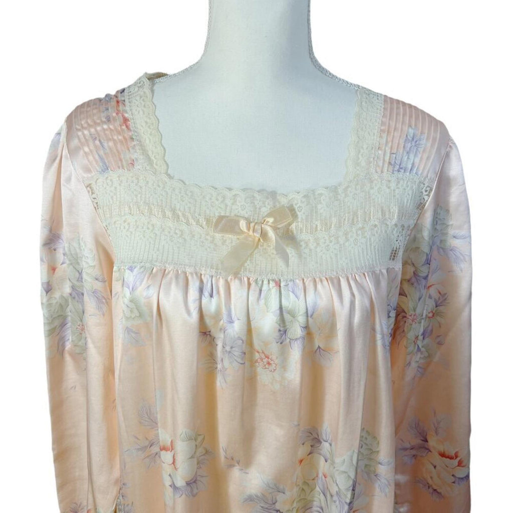 Vintage Barbizon Pink Satin Nightgown Lace Trim Bow Coquette 1980s Size M