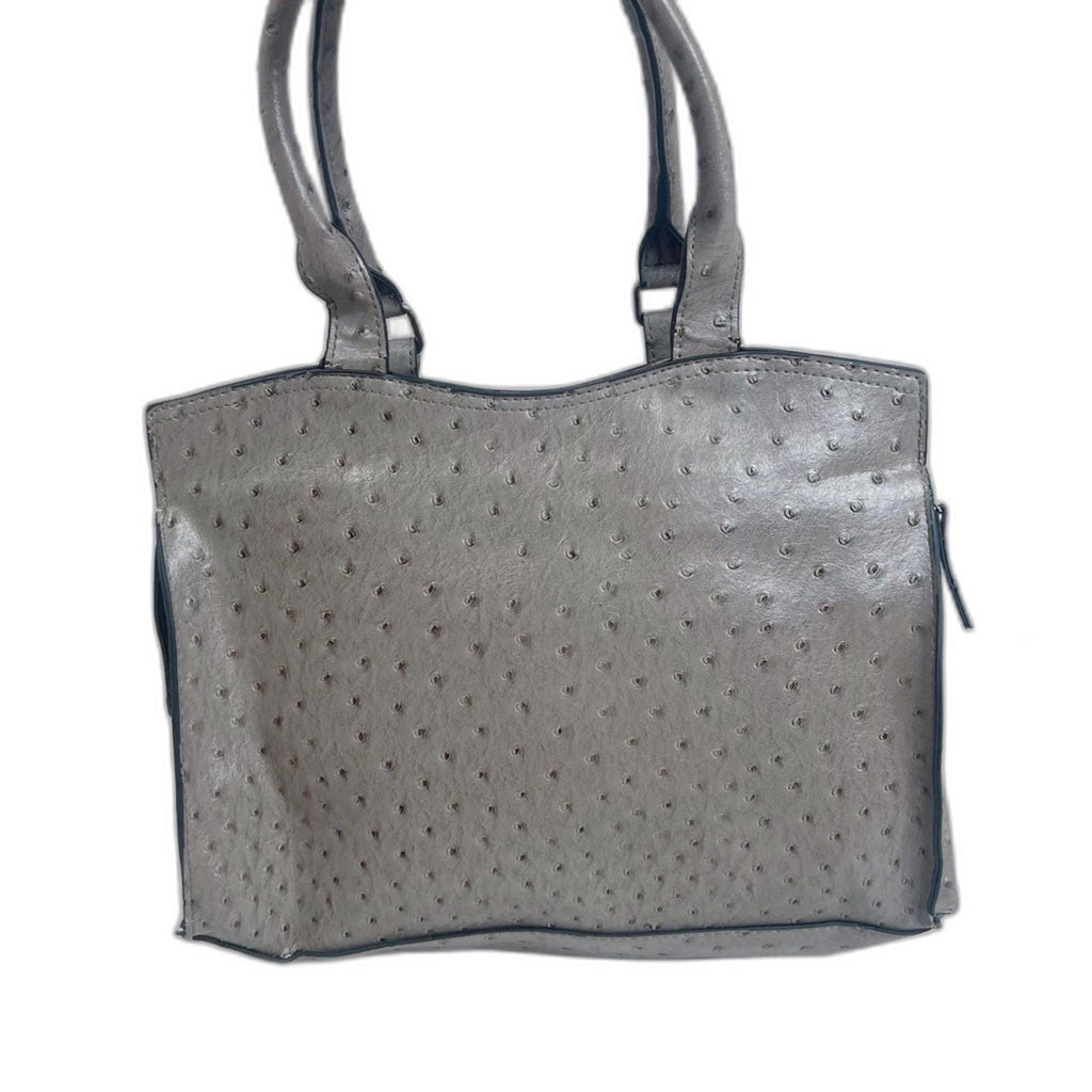Bueno Fuax Ostrich Leather Grey Handbag Shoulder Bag Exotic Leather Purse