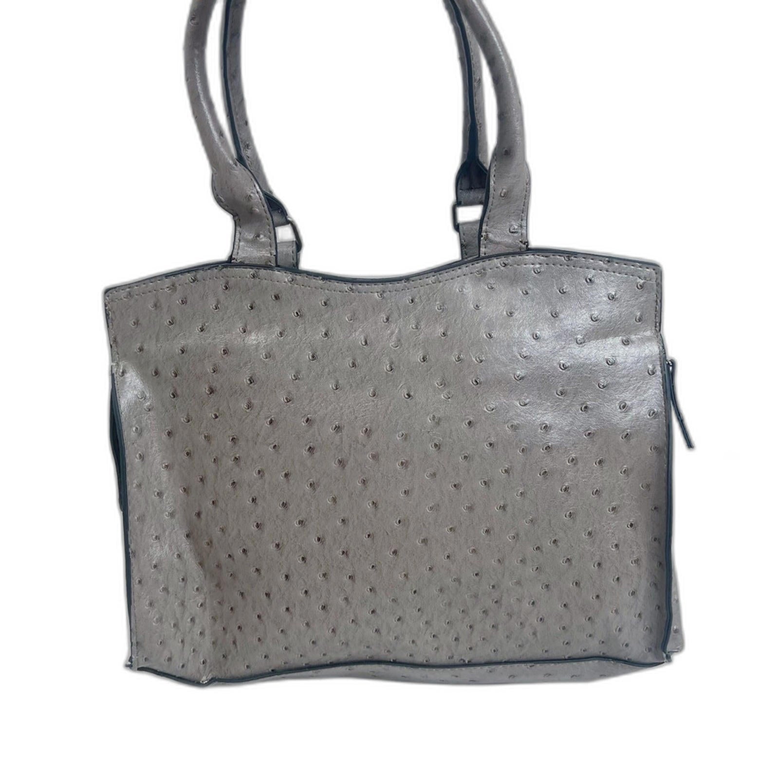 Bueno Fuax Ostrich Leather Grey Handbag Shoulder Bag Exotic Leather Purse