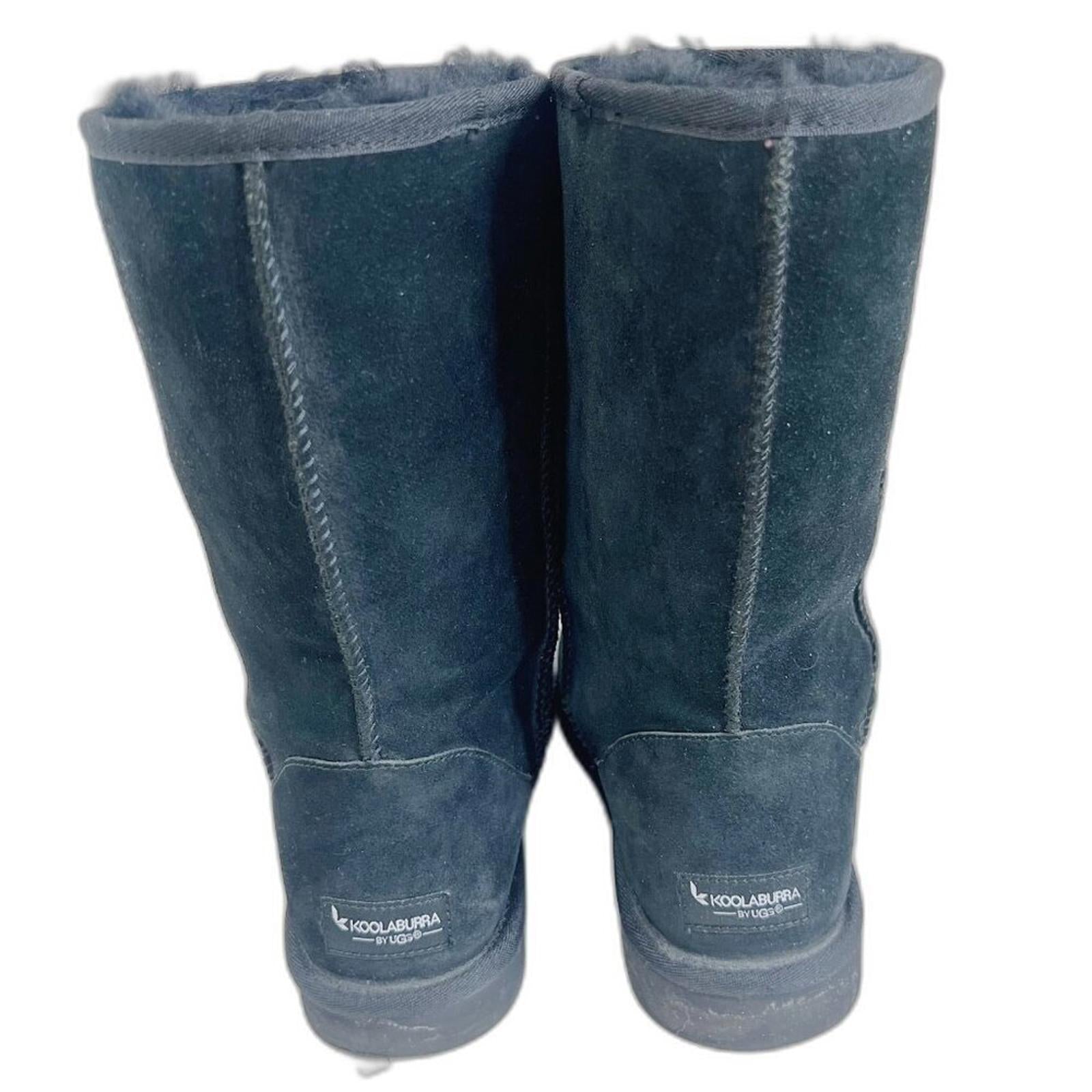 Koolaburra by Ugg Black Shearling Boots Fuzzy Leather Winter Fur Size 10