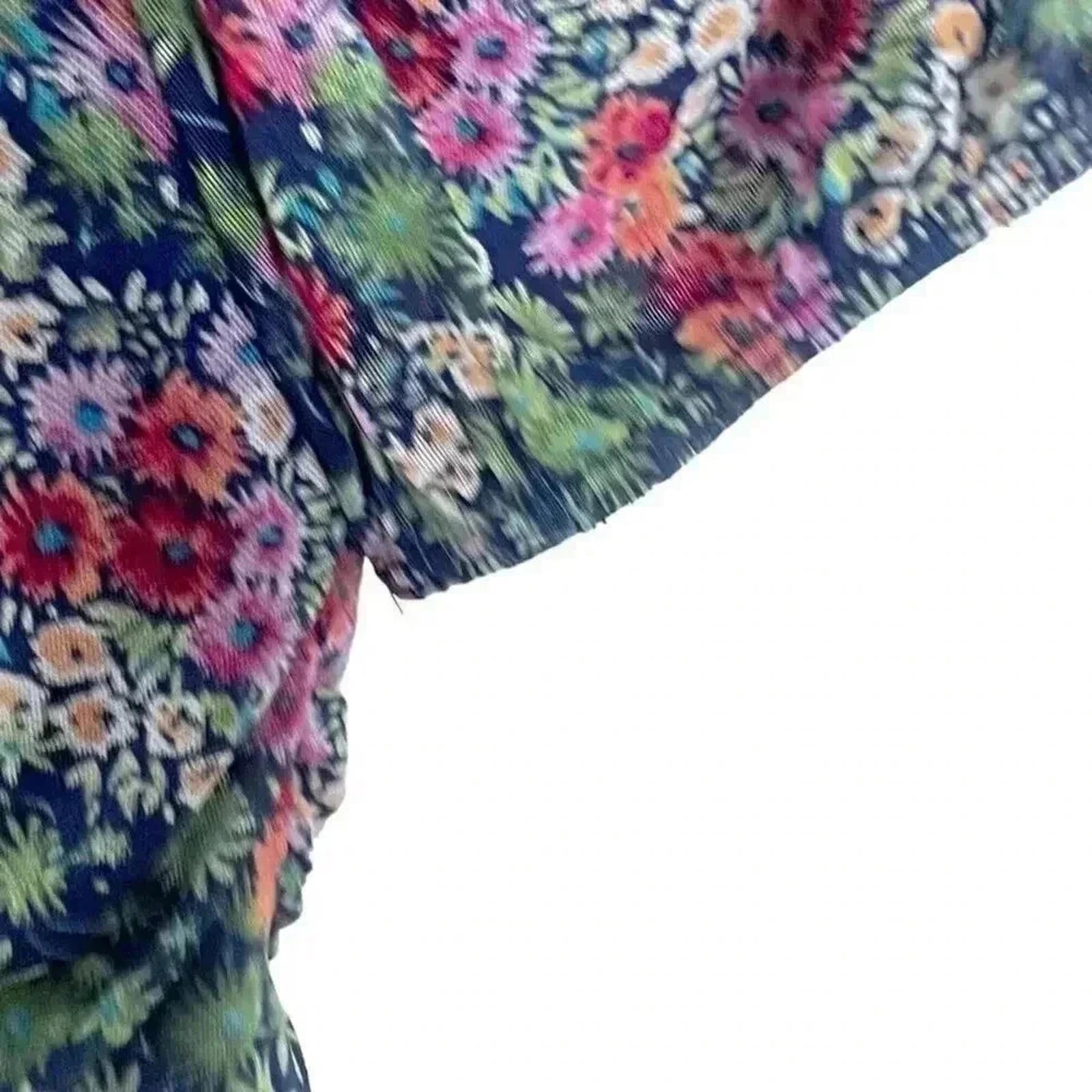 Urban Outfitters UO Navy Blue Pink Green Floral Mesh Crop Ruched Top Size M