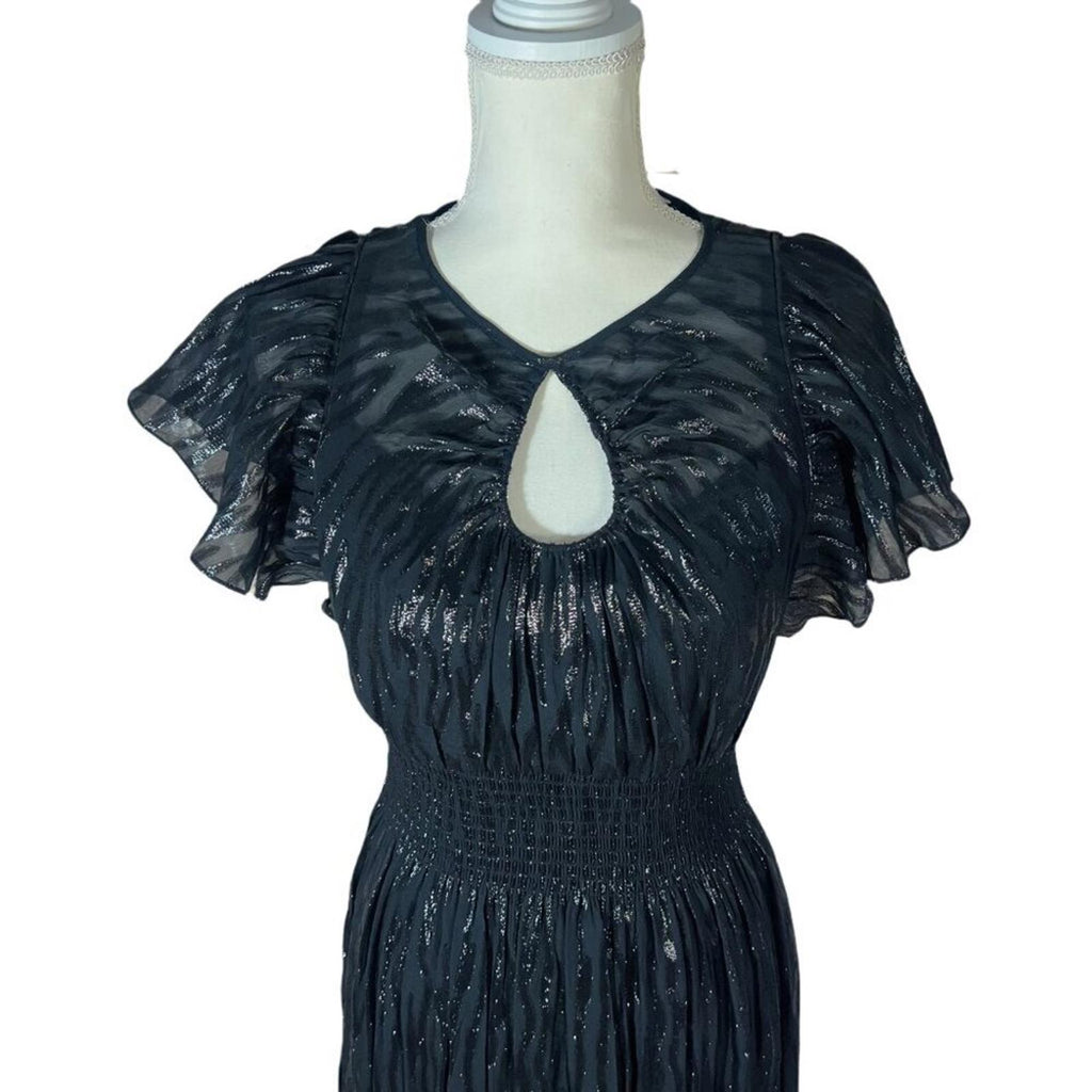 NWT Rebecca Taylor Silk Short Sleeve Safari Dress Black and Metallic Size 2