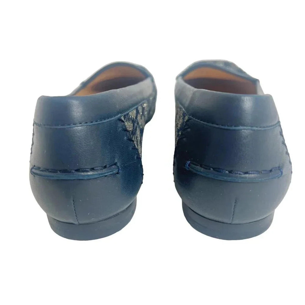 Like New Stuart Weitzman Blue Leather and Gold Glitter Loafer Flats Size 8.5