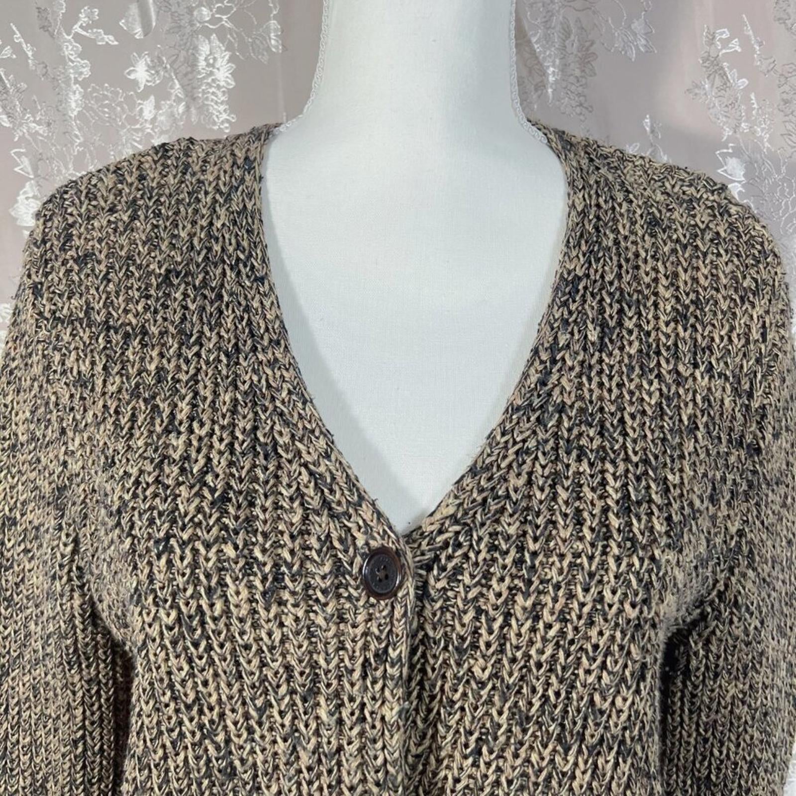 Ralph Lauren Vintage Chunky Knit Button Up Cardigan Tan and Brown Size L