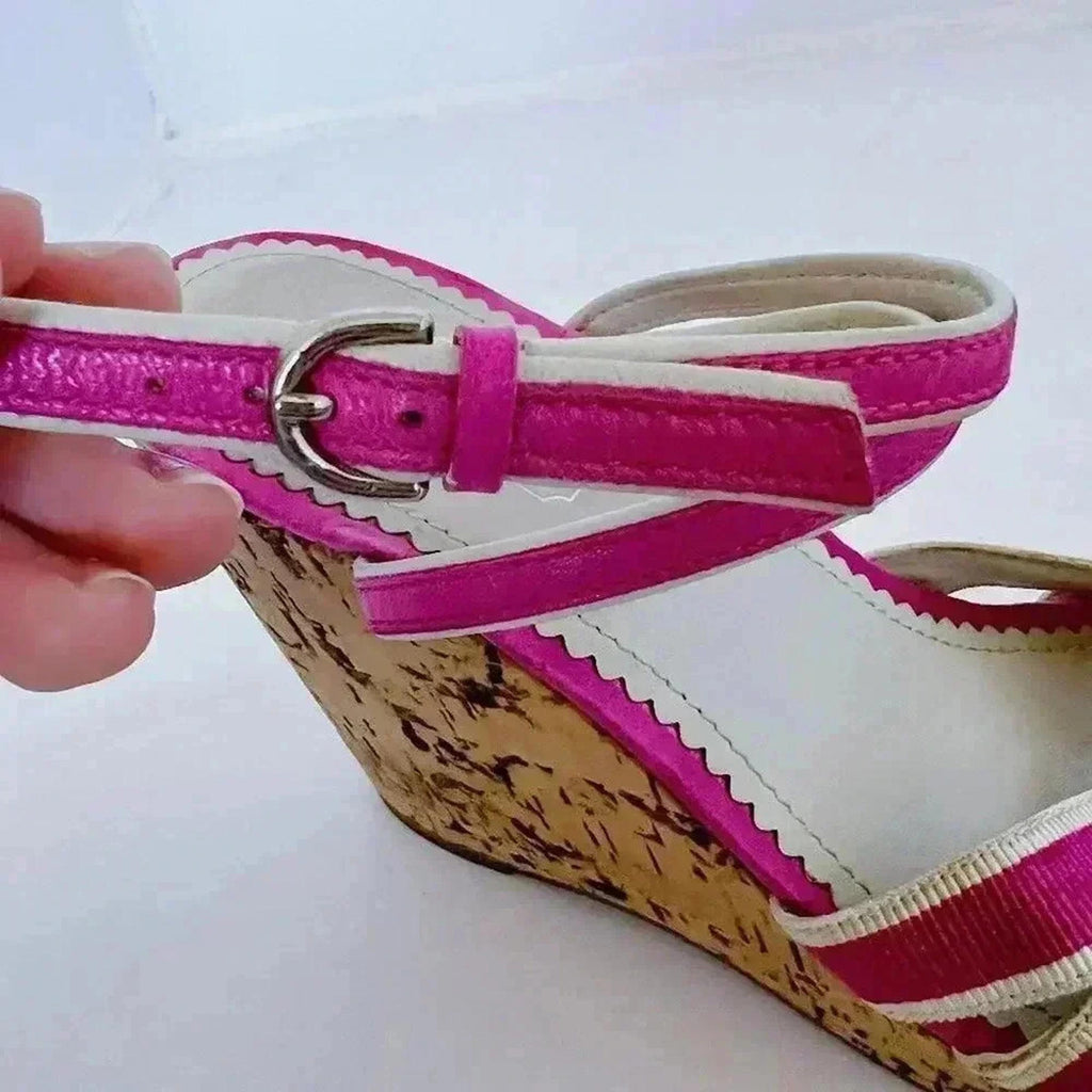 y2k Vintage Coach Barbie Pink Strappy Wedges Heels Sandals Women's Size 6.5 US